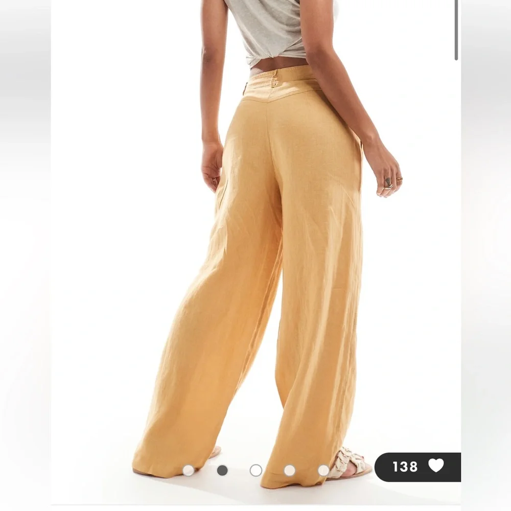 Mango straight leg linen trousers in orange